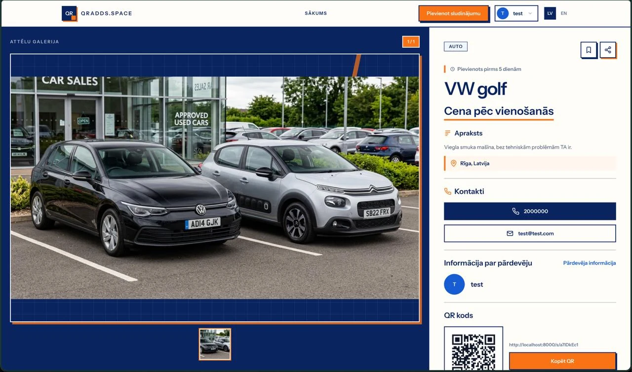 Sludinājumi un QR kodi.